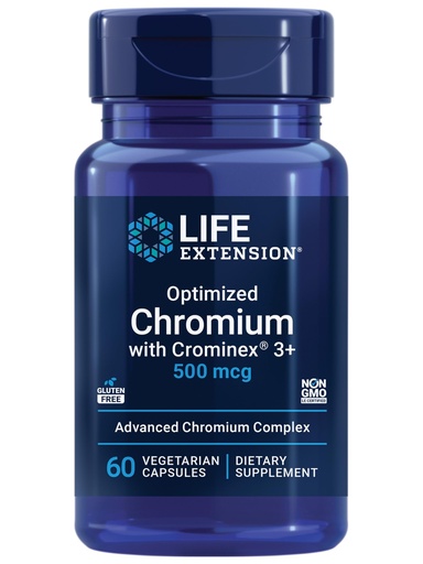 [BRSWIZQLBNYGOF36] Life Extension Optimized Chromium with Crominex 3+ 500 mcg, Metabolism Health, Healthy Balance, Vegetarian, Gluten Free, Non-GMO, 500 mcg, 60 Vegetarian Capsules