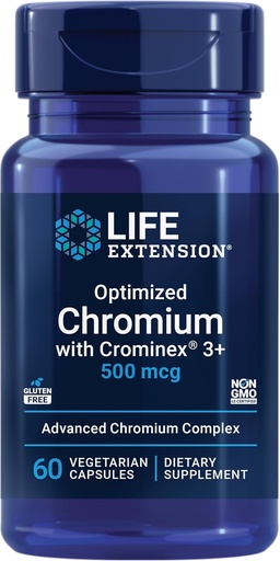 [BRSWIZQLBNYGOF36] Prolongation de vie Chromium optimisé avec Cromex 3+ 500 mcg, Santé du métabolisme, Équilibre sain, Végétarien, Sans gluten, Non-OGM, 500 mcg, 60 Capsules végétariennes