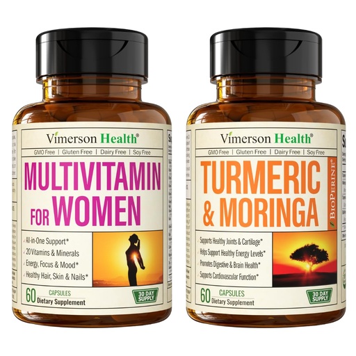 [BRSW2FQ3PIJW2AD5] Vimerson Health Women’s Multivitamin & Turmeric Moringa Supplement for Immune Support, Energy, Mood, Hair, Skin, Nails, Joints and Digestion.