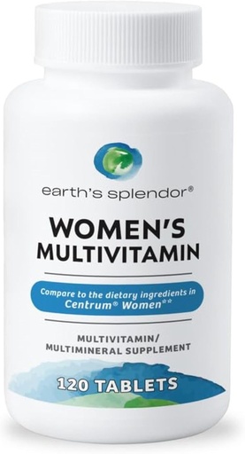 [BRSW2ZYRAUBGG33G] Earth 's Splendor Women' s Multivitamin, Teljes Wellness támogatás, Több ásványianyag-ellátás, Támogatás Metabolizmus, B12-vitamin, A-vitamin, C, D, E, K, B6, Biotin (120 Immunszuppresszív tabletta)