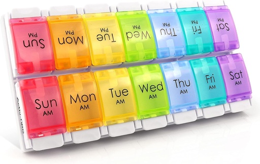 [BRSW2ZIHOIBRGCLZ] Pill Organizer Easy Push Button - Multi-Color pillerilaatikko 7 päivä AM/PM - kätevä Daily Pill Organizer lääkehoidon