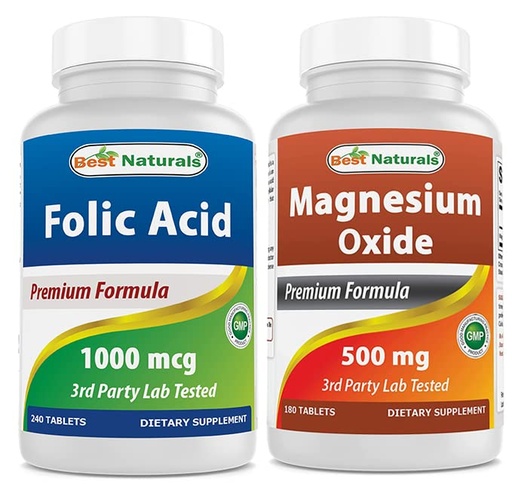 [BRSRMBQECMHGKG35] Best Naturals Folic Acid 1000 mcg & Magnesium Oxide 500 mg
