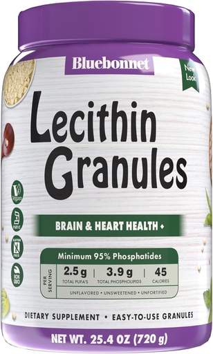 [BRSWIYQLA55R6FTM] Bluebonnet Nutrition Super Earth Lecithin Granules, Derived From Non-GMO Soy, Gluten-Free, Non-GMO, Vegan, Kosher Certified, No Sugar Added, 25.4 oz, 96 Servings