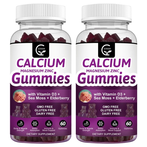 [BRSROGADBB6A43DG] Calcium Magnesium Zinc Gummies with High Absorption Magnesium Glycinate 300mg, Potassium - Plant Complex Calcium Magnesium 2:1 Ratio, with D3 Sea Moss for Bone, Immune & Sleep Support, Vegan-2 Pack