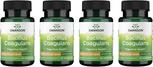 [BRSWGAAKBAHQIF32] Swanson Bacillus Coagulans - Natural Probiotic Supplement Supporting Digestive Health w/ 6 Billion CFU - May Support GI & Overall Gut Health - (60 Veggie Capsules) 4 Pack