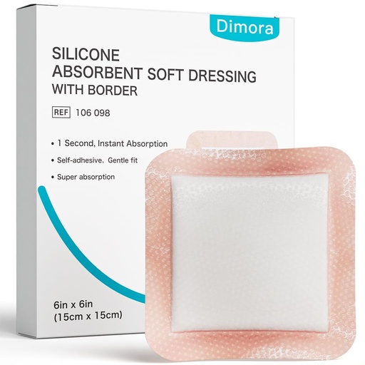 [BRSROA35BN5WO3DF] Dimora Silicone Super Absorbent Wound Dressings - Gentle Adhesive Bandages with Ultrasorb Polymer,Heavy Exudate Wound Care Pads 6"X 6" 10 Packs