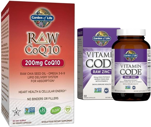 [BRSROAIPDMPR43IV] Garden of Life Vegetarian Omega 3 6 9 Supplement - Raw CoQ10 Chia Seed Oil Whole Food Nutrition & Zinc Supplements 30mg High Potency Raw Zinc and Vitamin C Multimineral Supplement