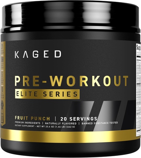[BRSW2AY5PMIAMETF] Kaged High Stimulant Pre Workout Powder | Fruit Punch | Pre-Kaged Elite | L-Citrulline | Creatine | Beta Alanine | 388mg Caffeine | Nitric Oxide Booster | 20 Servings