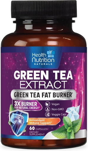 [BRSRMZAYOUFWAGTK] Green Tea Extract Capsules - Standardized 45% EGCG & 98% Polyphenols - 3X Strength Green Tea Natural Energy, Herbal Supplement with Heart & Antioxidant Health Support, Bottled in USA - 60 Capsules