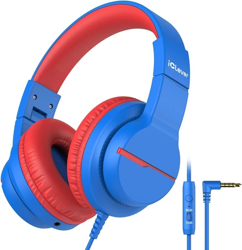 [BRSWY2QTOF5QEADL] iClever Kids Headphones for School Travel, Safe Volume Limited, HD Mic Stereo Sound Over-Ear Girls Boys Headphones for Kid, FunShare Foldable 3.5mm Wired for iPad Computer, HS19