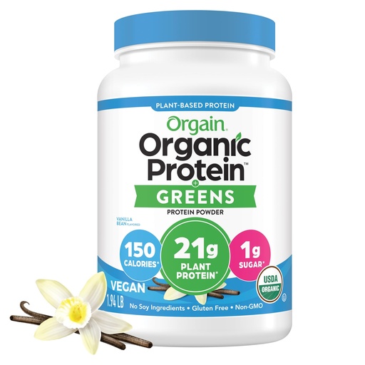 [BRSWGZIRA4FGMAIV] Orgain Organic Vegan Protein Powder + Greens, Vanilla Bean - 21g Plant Based Protein, Gluten Free, Dairy Free, Lactose Free, Soy Free, No Sugar Added, With Iron & Prebiotics for Gut Health - 1.94lb