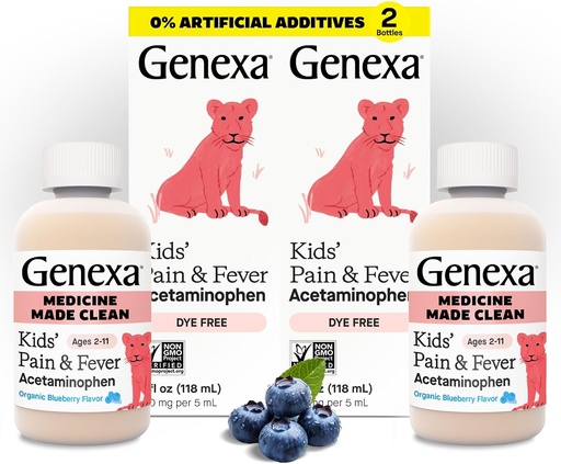 [BRSROGQRCACRYCDX] Genexa Children's Clean Aцeaminophen  год.Pedioian Предпочитани съставки  по отношение на болката и треската за деца - безплатно, 0% изкуствени добавки - възрасти 2-11, вкусна органична боровинка Liquid, 4 литров оз