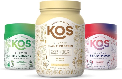 [BRSWYZD7AAOWEGTA] KOS PowerPlant Bundle (Organic Plant-Based Vanilla Protein Powder + Organic Reds Blend + Organic Greens Blend)