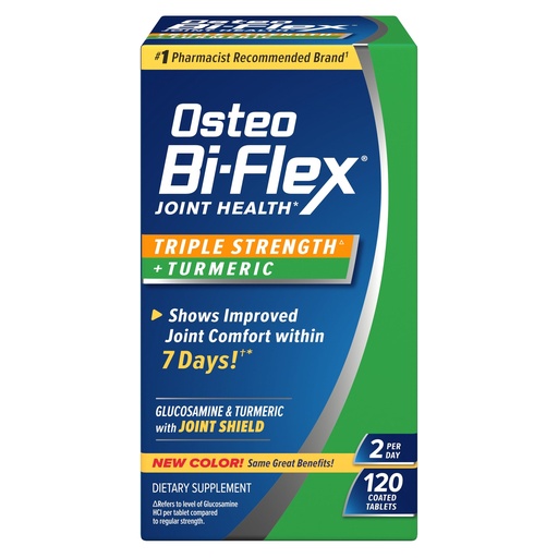 [BRSROCQTBANAECD4] Osteo Bi-Flex Glucosamine Triple Strength Plus Turmeric Supplement with Curcumin for Joint Support and Range of Motion, 60 Day Supply, 120 Coated Tablets, Joint Health Nutritional Supplements