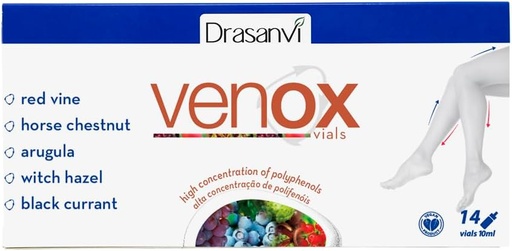 [BRSWYBIBBMJROALK] Drasanvi Venox Vials 14 Vials 10ml Cada Peso Total 14ml - Salud - Uso diario - Suplemento alimenticio - Extractos de frutas rojas - Ingredientes naturales - Castaña de caballo - Vitaminas C, E y A.