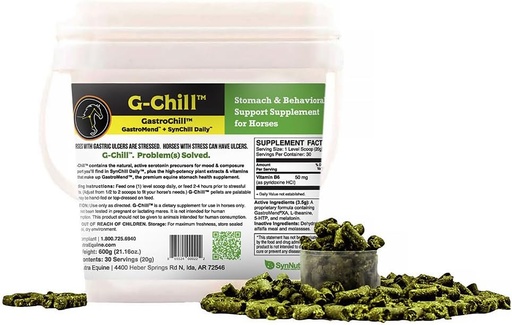 [BRSWGBA7AUMWM3DJ] G-Chill All-Natural Digestive Health Support for Horses - 30 servings - Promotes Stomach & Hindgut Health, Aids in Gastric Ulcer Relief, Enhances Collagen & Fibronectin Production for Tissue Repair