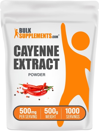 [BRSWKHQRBMIB23LY] BulkSupplements.com Cayenne Pepper Extract Powder - συμπλήρωμα καψαϊκίνης, Capsicum Extract - 500mg εκχύλισμα καγιέν ανά σερβίρισμα, συμπλήρωμα καγιέν - Χωρίς γλουτένη (500 γραμμάρια - 1.1 lbs)