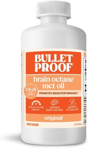 [BRSWECATAEBRMGTZ] Bulletproof Brain Octane C8 MCT olio dimensione di viaggio, 3 once, Keto supplemento per l'energia e le immersioni subacquee