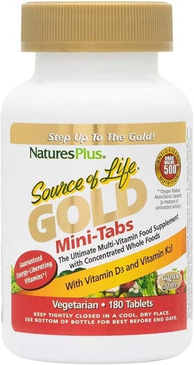 [BRSWIYILBJ5RC2D4] NaturesPlus Source of Life Gold Multivitamin - 180 Mini-Tabs - with Vitamins D3, B12 & K2 - Blood, Bone & Immune Support - Vegetarian & Gluten Free - 30 Servings