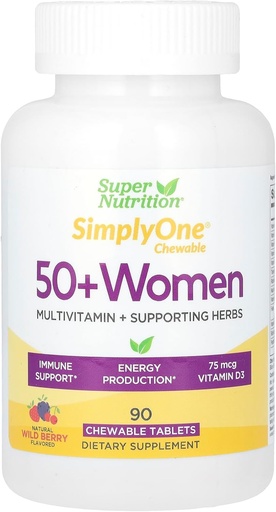 [BRSWGFIZBMFBAYIV] SuperNutrition SimplyOne Multi-Vitamin for Women 50+, High-Potency, One/Day Chewable Tablets, 90 Day Supply, Wild Berry, 90 count (pack of 1)